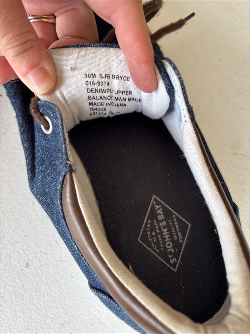 St. John's Bay Denim Boat Shoe with Brown Trim